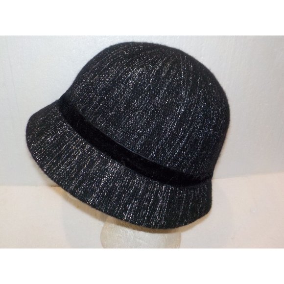 Attention Wool Blend Dressy Bucket Hat Velvet Bow Black & Metallic Silver OSFM main image 6